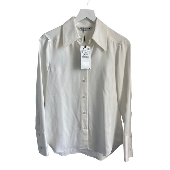 Zara Ecru Silky Button-Up Shirt - Picture 1 of 4
